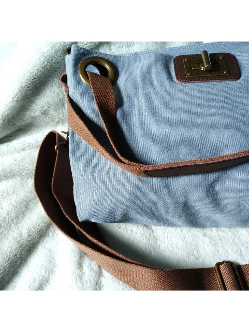 ZEDE Washed Canvas Split Leather Crossbody Tote Travel Bag Contemporary